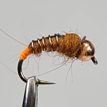 Tungsten Nymph Rust / Fluo Orange Tail mit Widerhaken Gr.8
