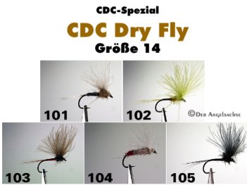 CDC Dry Flies Size 14 CDC-Entenbürzel-Trockenfliegen in 5 verschiedenen Varianten