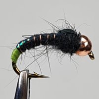 Tungsten Nymph Black/Fluo Chartreuse Tail mit Widerhaken Gr.8