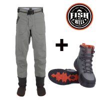 Simms Freestone Pant Smoke 2026 Set Hüftwathose + Watschuhe zum Vorteilspreis