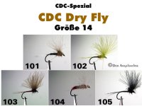 CDC Dry Flies Size 14 CDC-Entenbürzel-Trockenfliegen in 5 verschiedenen Varianten